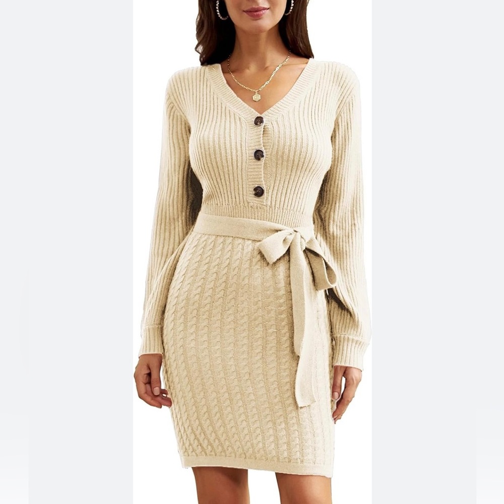 NWT - Grace Karin V Neck Knitted Sweater Dress/ Size Medium